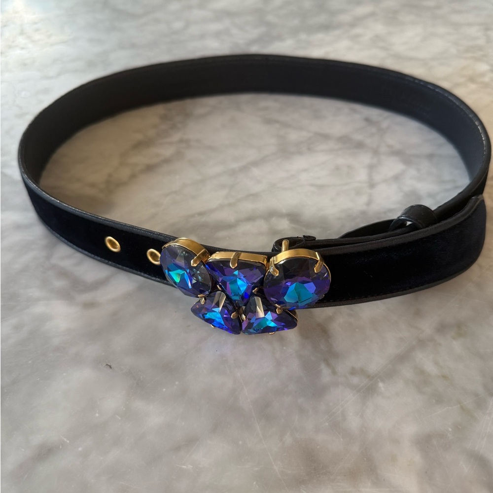 Miu Miu vintage velvet Black Belt with Blue crystal Accents